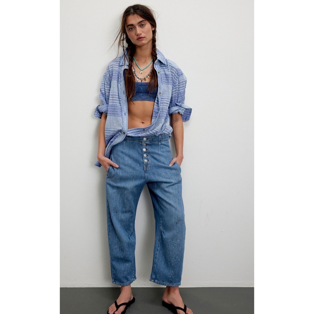 We The Free Free People Osaka Barrel Slouchy Harem Jeans Paint Splatter 29
